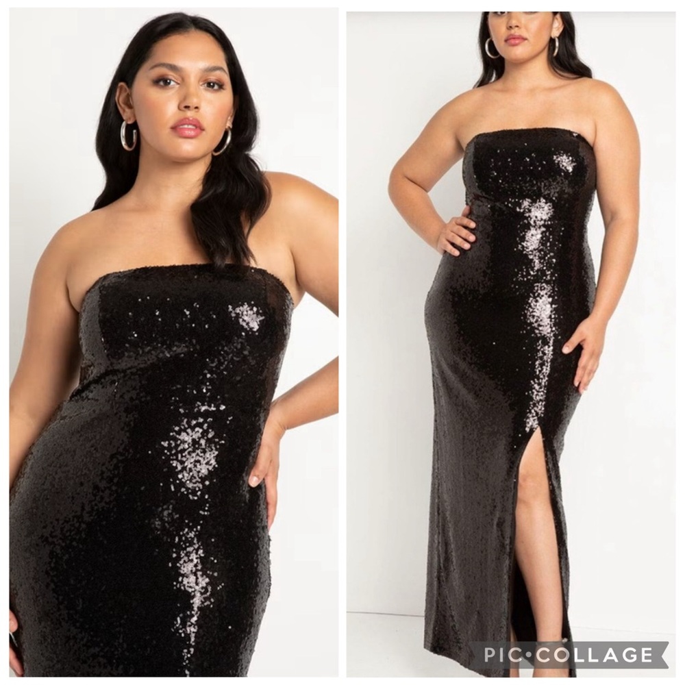Eloquii Black Sequin Strapless Maxi Dress